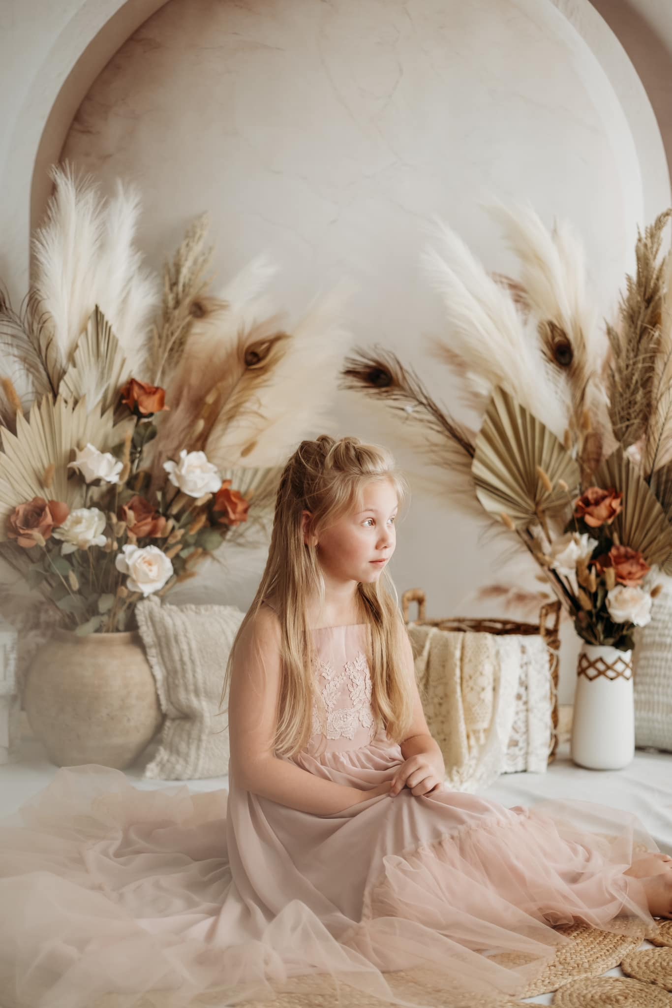 Kate Boho Bogen Pampasgras Hintergrund+Neutral Abstrakt Textur Beige Boden Hintergrund