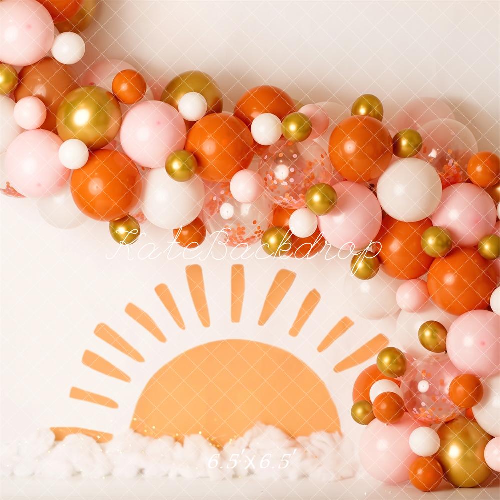 Kate Cake Smash Ballon Bogen Sonnenaufgang Hintergrund von Mandy Ringe Fotografie - Kate Backdrop.de