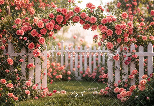 ⚡Blitzangebote #1-Kate Frühling Blumenbogen Rosa Rosengarten Hintergrund - Kate Backdrop.de