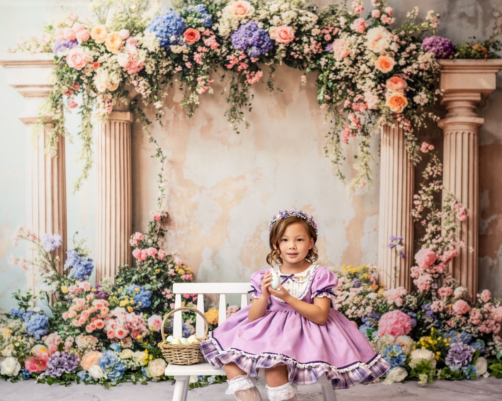 Kate Ostern Bunte Blume Retro Bogen Hintergrund entworfen von Emetselch - Kate Backdrop.de