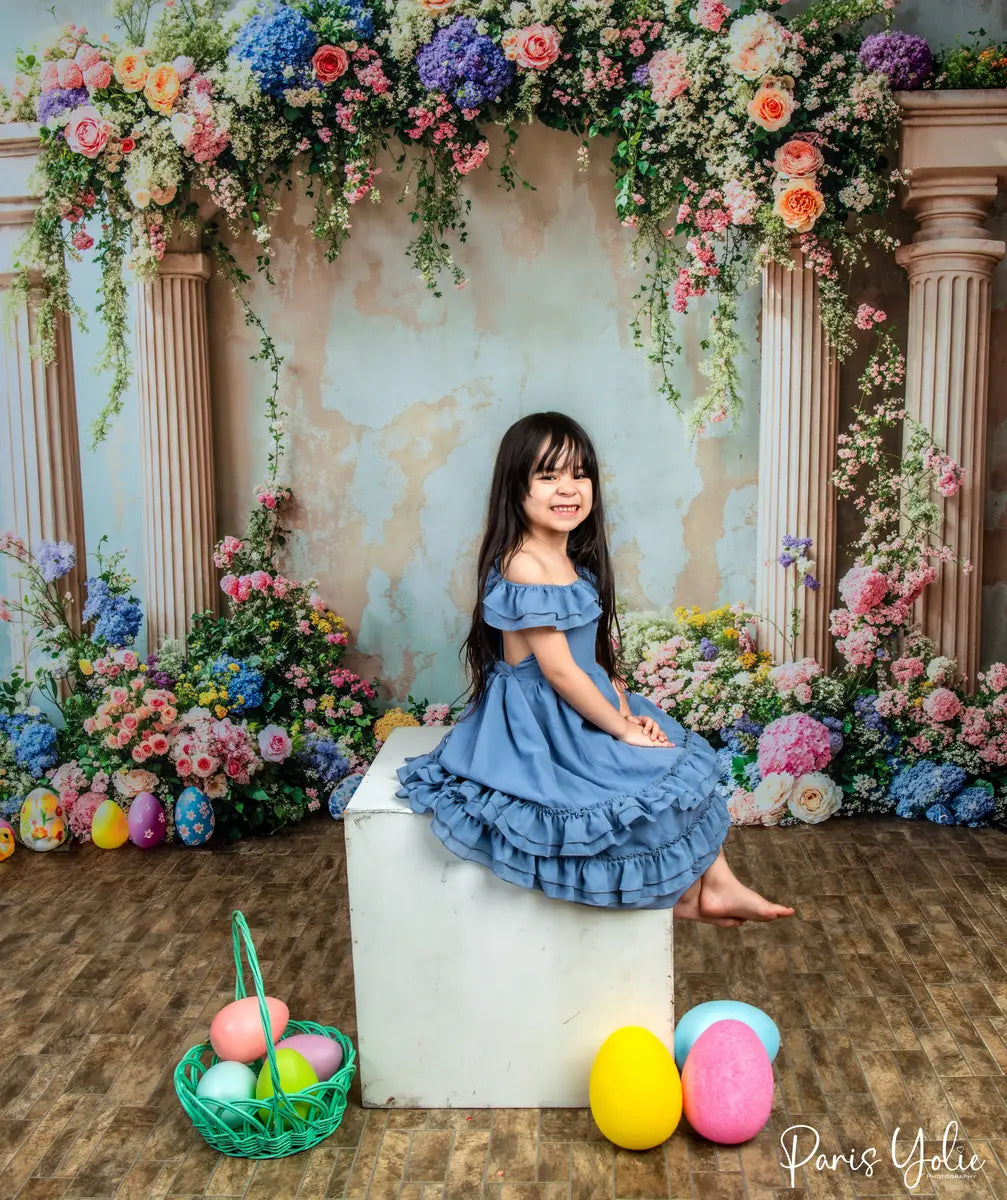 Kate Ostern Bunte Blume Retro Bogen Hintergrund entworfen von Emetselch - Kate Backdrop.de