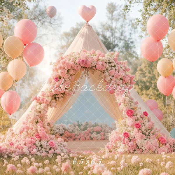 Kate Romantischer Blumenbogen Ballonzelt Hintergrund entworfen von Emetselch - Kate Backdrop.de
