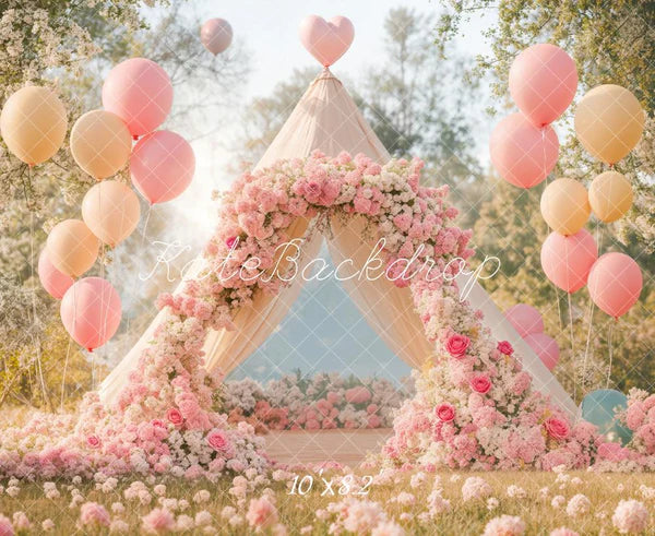 Kate Romantischer Blumenbogen Ballonzelt Hintergrund entworfen von Emetselch - Kate Backdrop.de