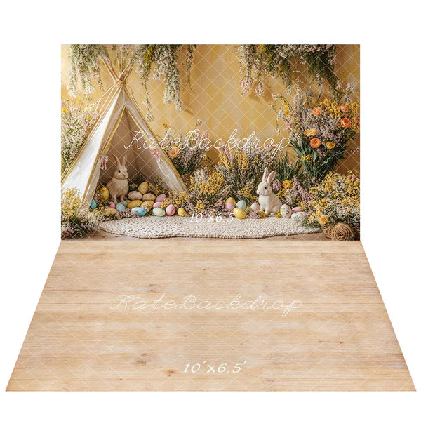 Kate Ostern Hase Zelt Eier Hintergrund+Natürliche Holz Textur Boden Hintergrund - Kate Backdrop.de