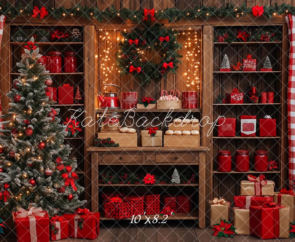Kate Weihnachten Baum-Geschenk-Kabinett Hintergrund von Patty Roberts - Kate Backdrop.de