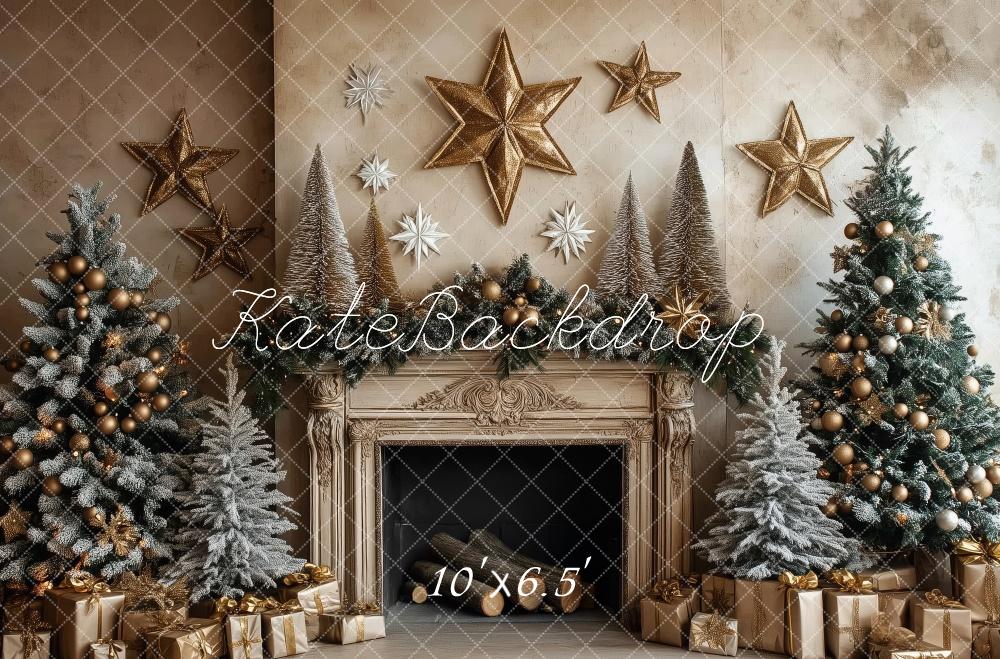 Kate Weihnachten Baumkamin Sterne Hintergrund von Patty Roberts - Kate Backdrop.de