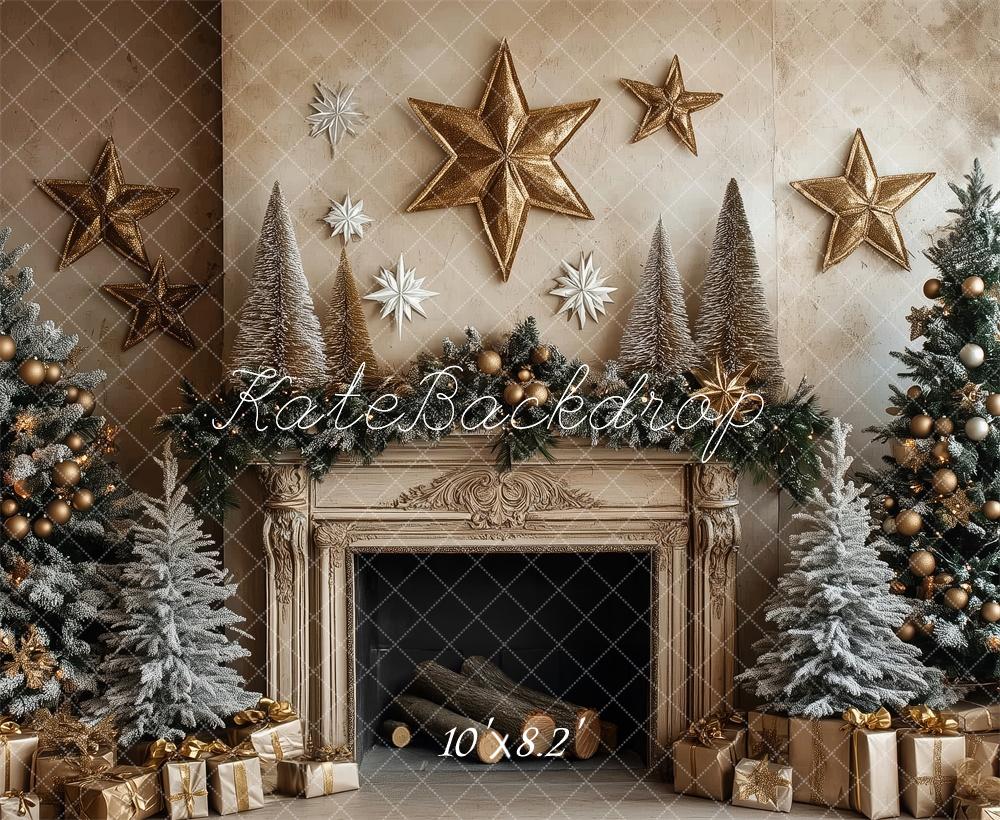 Kate Weihnachten Baumkamin Sterne Hintergrund von Patty Roberts - Kate Backdrop.de