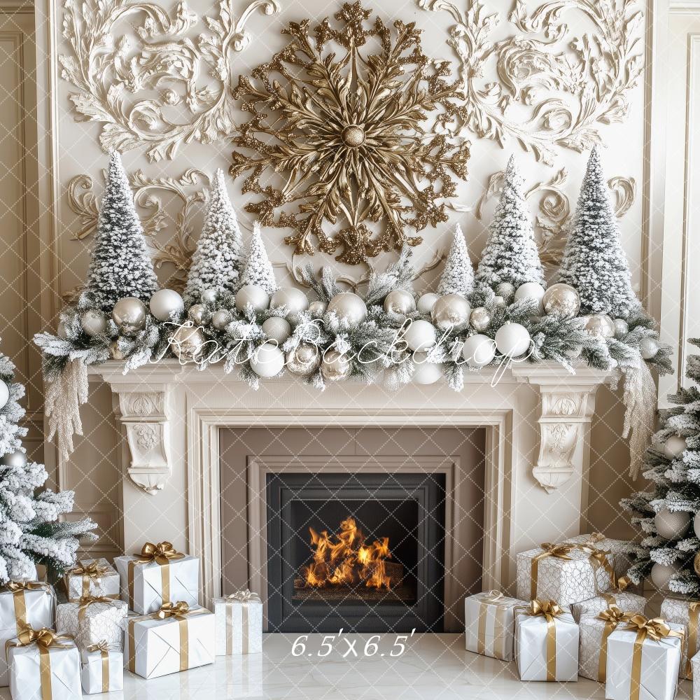 Kate Weihnachten-Baum Eleganter verschneiter Kamin Hintergrund von Patty Roberts - Kate Backdrop.de
