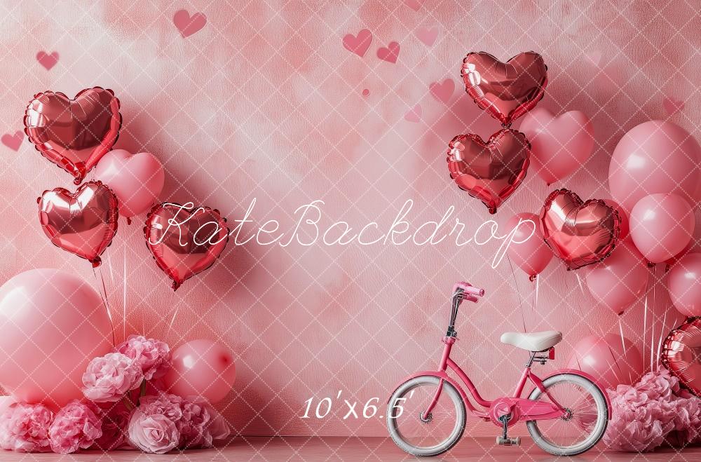 ⚡Blitzangebote #2-Kate Valentinstag Rosa Herz Luftballons Fahrrad Hintergrund - Kate Backdrop.de
