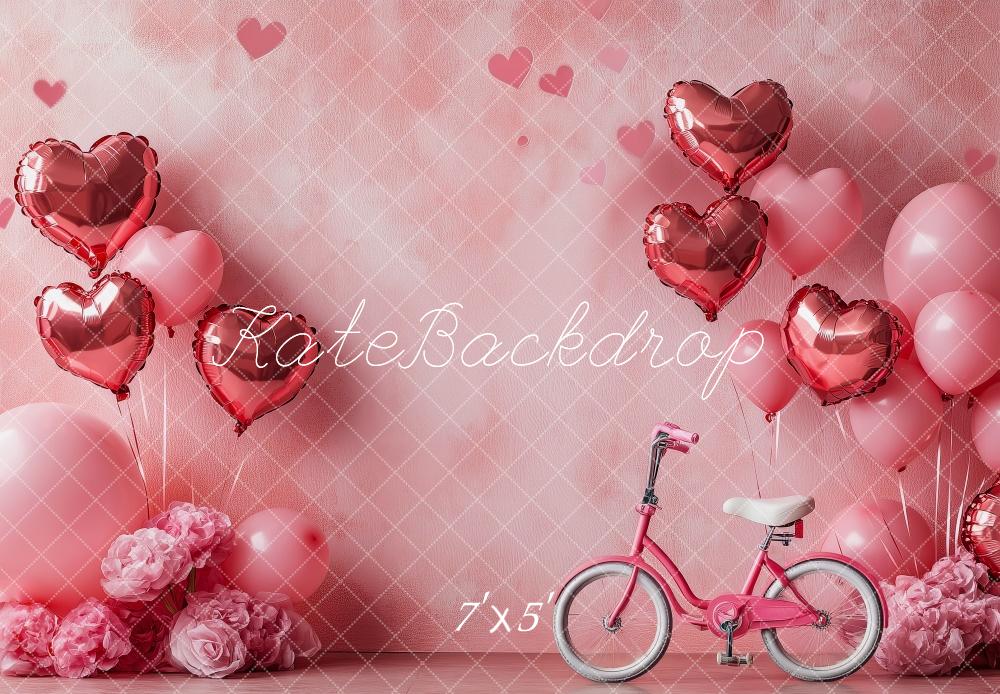 ⚡Blitzangebote #2-Kate Valentinstag Rosa Herz Luftballons Fahrrad Hintergrund - Kate Backdrop.de