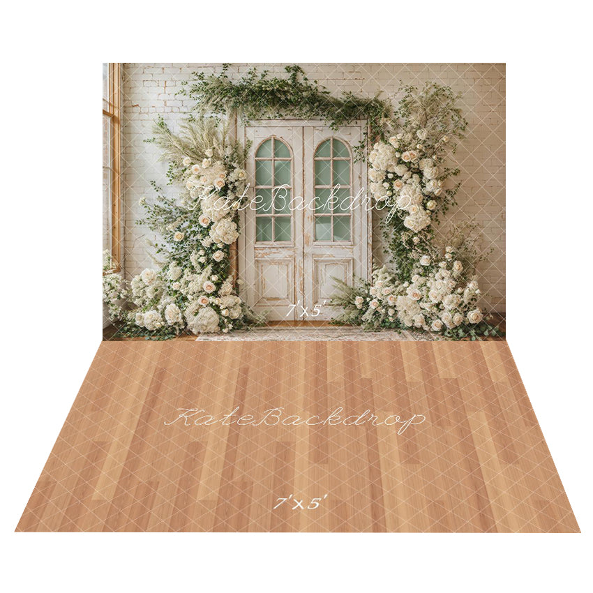 🔥50%OFF-Kate Frühling Hochzeit Blumen Tür Hintergrund+Hellbrauner Holzboden Hintergrund - Kate Backdrop.de