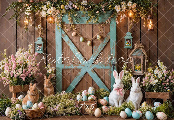 Kate Osterhase Scheunentür Blumenschmuck  Hintergrund entworfen von Emetselch - Kate Backdrop.de