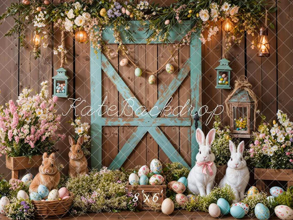 Kate Osterhase Scheunentür Blumenschmuck  Hintergrund entworfen von Emetselch - Kate Backdrop.de