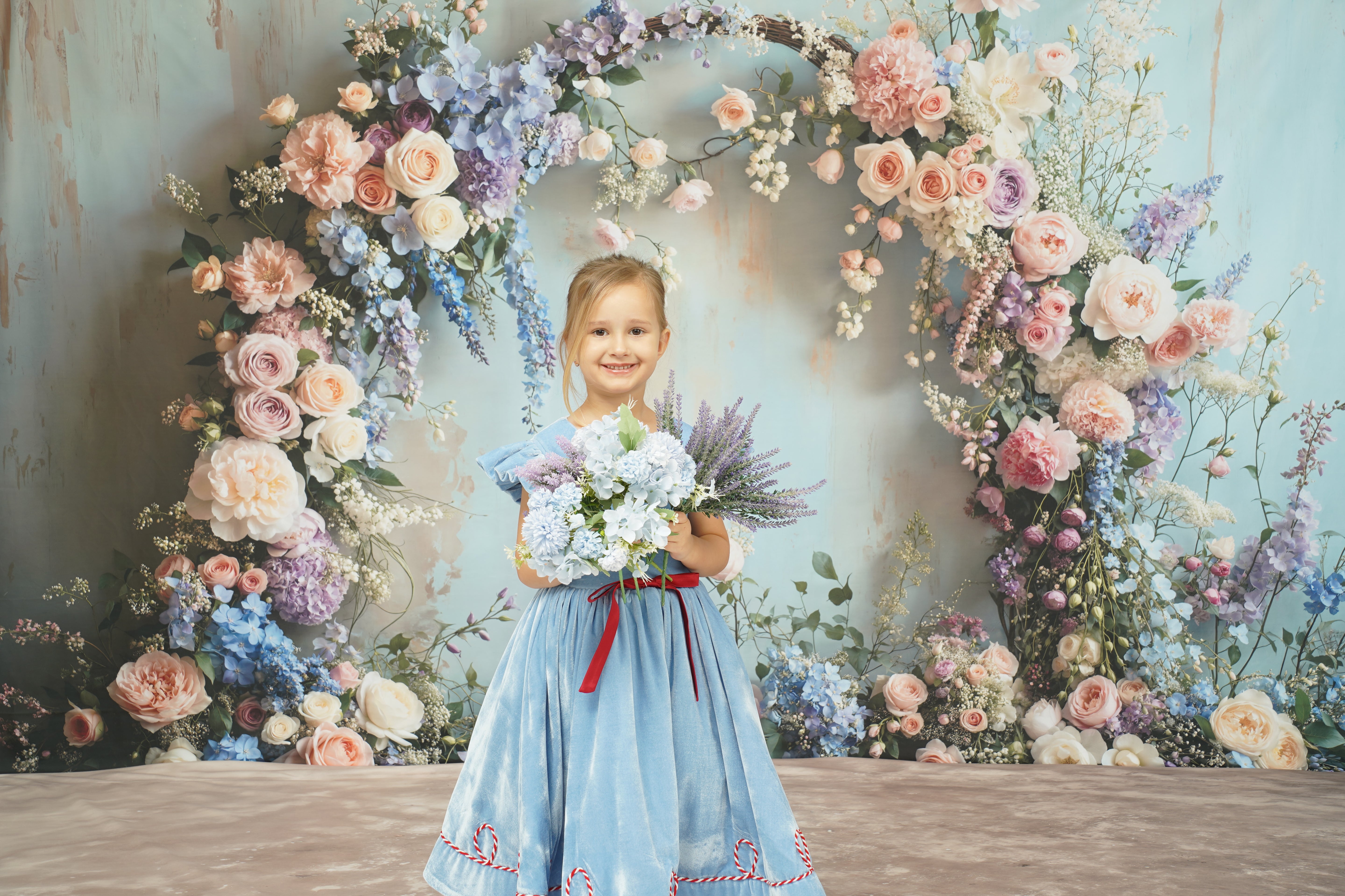⚡Blitzangebote #2-Kate Frühlingsblumenbogen Pastell Hintergrund+Abstrakt Hellbraun Beige Boden Hintergrund - Kate Backdrop.de