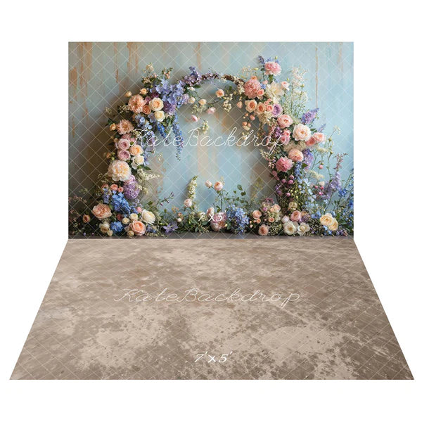 ⚡Blitzangebote #2-Kate Frühlingsblumenbogen Pastell Hintergrund+Abstrakt Hellbraun Beige Boden Hintergrund - Kate Backdrop.de