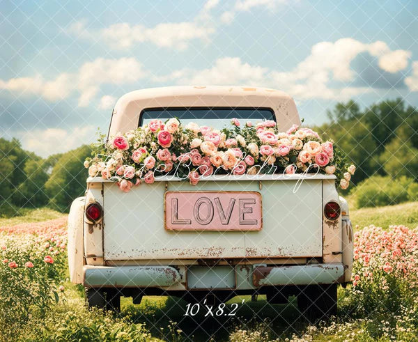 ⚡Blitzangebote #2-Kate Valentinstag Blumen Liebe Truck Grasland Hintergrund - Kate Backdrop.de