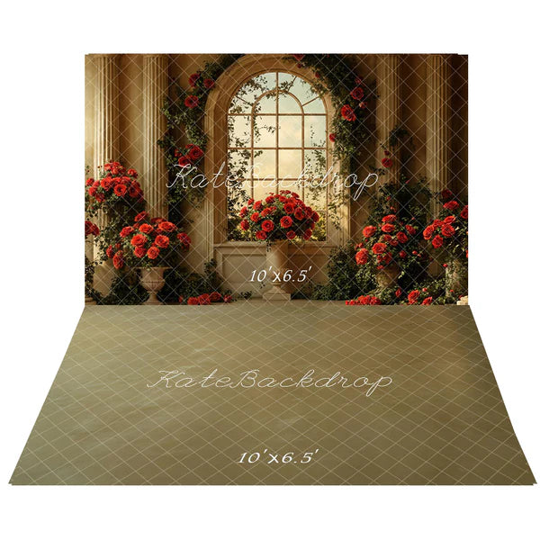 Kate Valentinstag Vintage Bogenfenster Rosa Hintergrund+Vintage Braun Abstrakt Boden Hintergrund