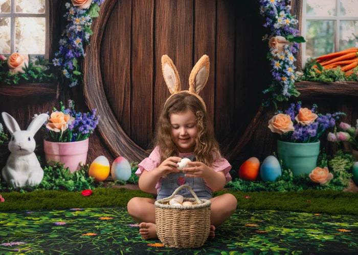 Kate Ostern Hase Blume Bogen Baumhaus Hintergrund + Blume Gras Gummibodenmatte