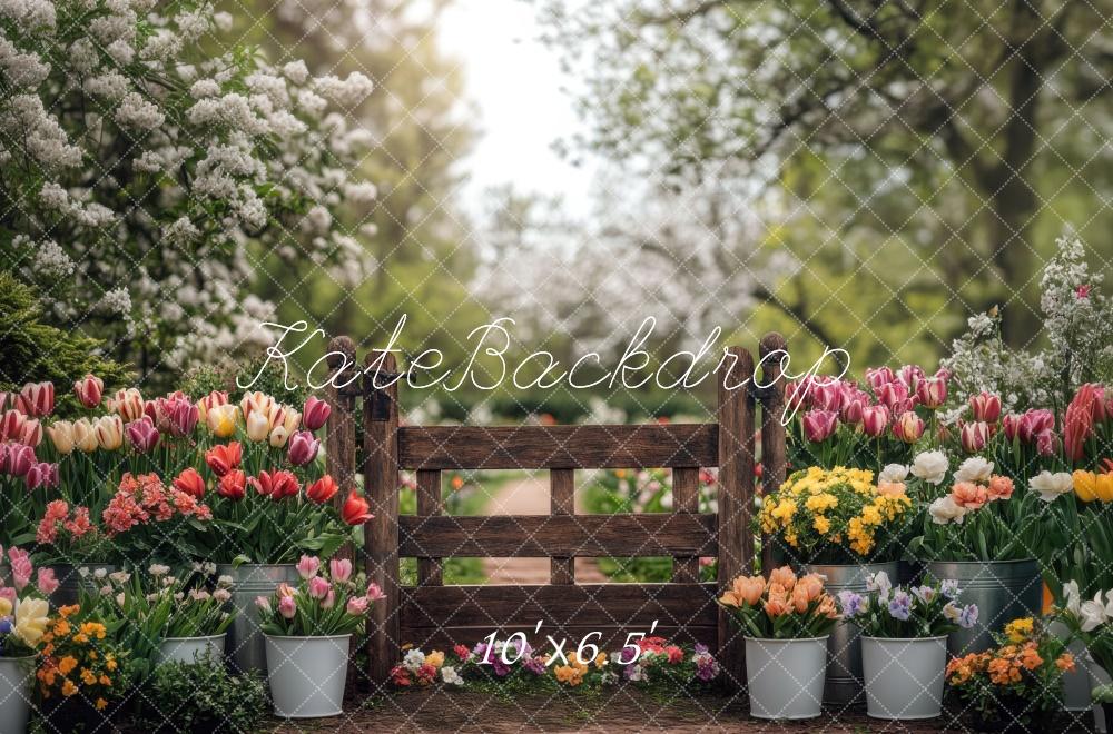 Kate Frühling Garten Blumen Zaun hintergrund Entworfen von Mini MakeBelieve - Kate Backdrop.de