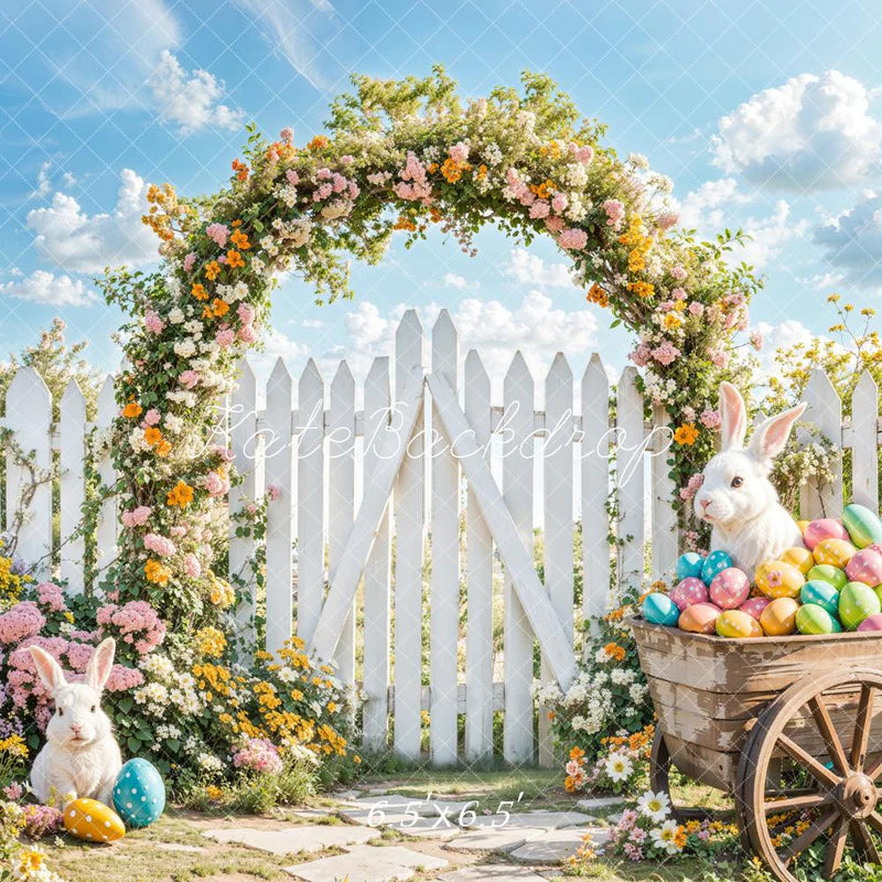 Kate Ostern Hase Blume Bogen Zaun Hintergrund entworfen von Emetselch - Kate Backdrop.de