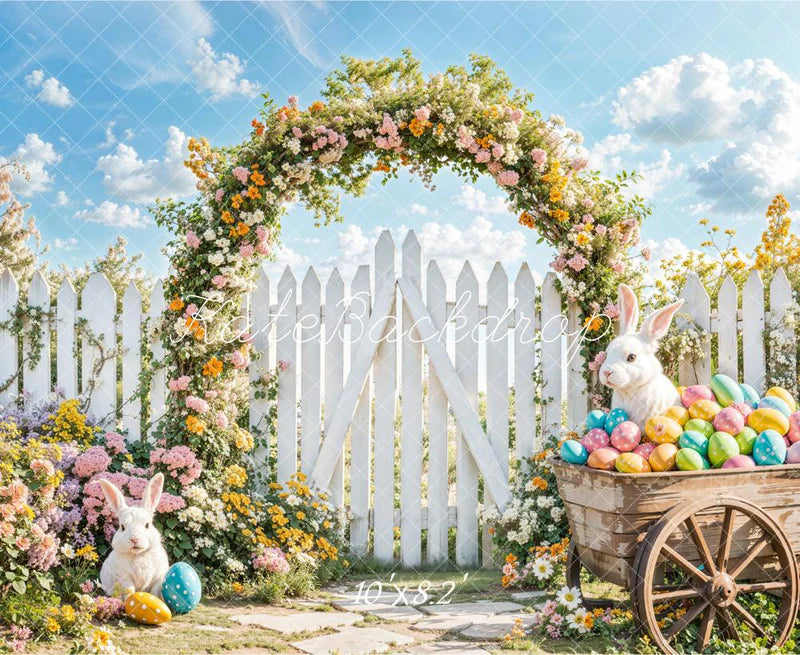 Kate Ostern Hase Blume Bogen Zaun Hintergrund entworfen von Emetselch - Kate Backdrop.de