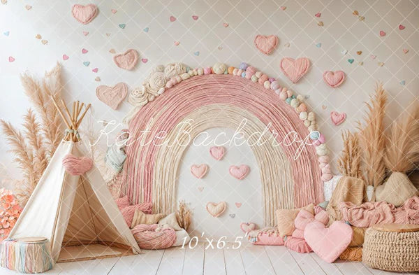 ⚡Blitzangebote #1-Kate Boho Regenbogen Zelt Herzen Rosa Hintergrund - Kate Backdrop.de
