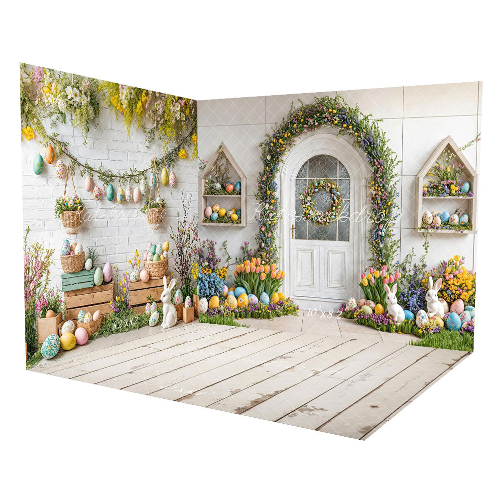 🔥50%OFF-Kate Ostern Hase Blume Bogen Ei Rustikal Zimmer Set - Kate Backdrop.de