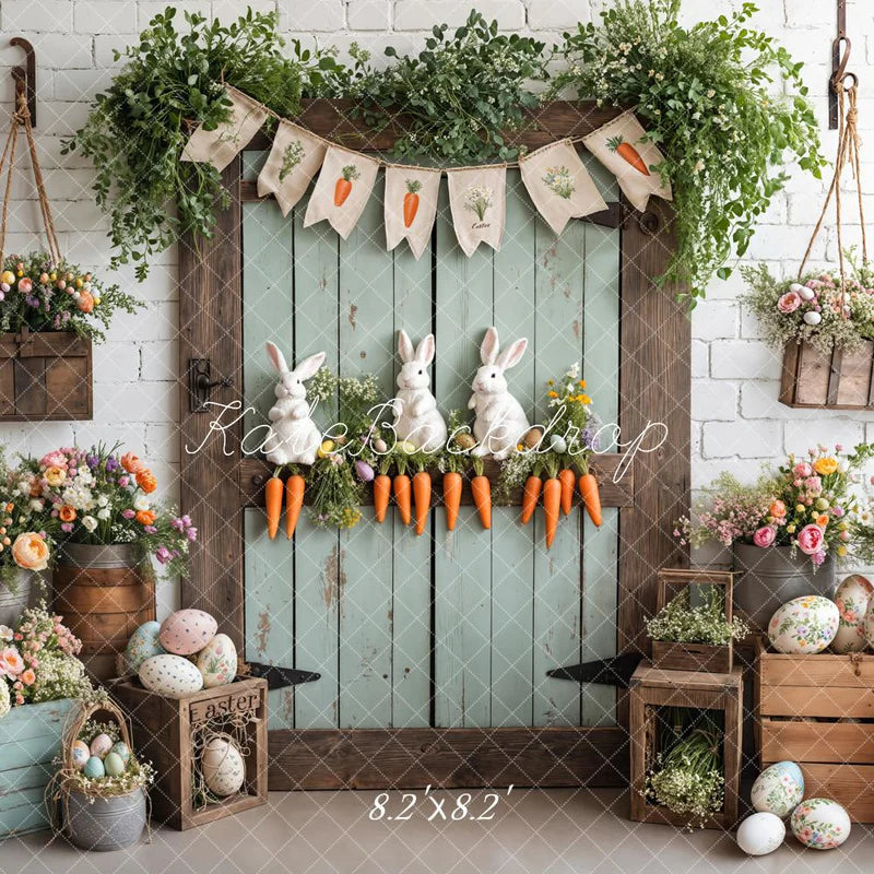 Kate Ostern - Ei Hase Möhren Holztür Hintergrund entworfen von Emetselch - Kate Backdrop.de