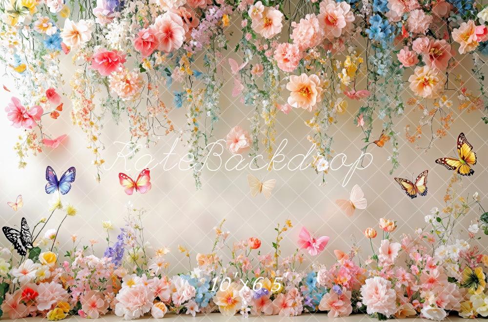 Kate Frühling Blumen Schmetterling Weiße Wand Hintergrund Entworfen von Patty Robert - Kate Backdrop.de
