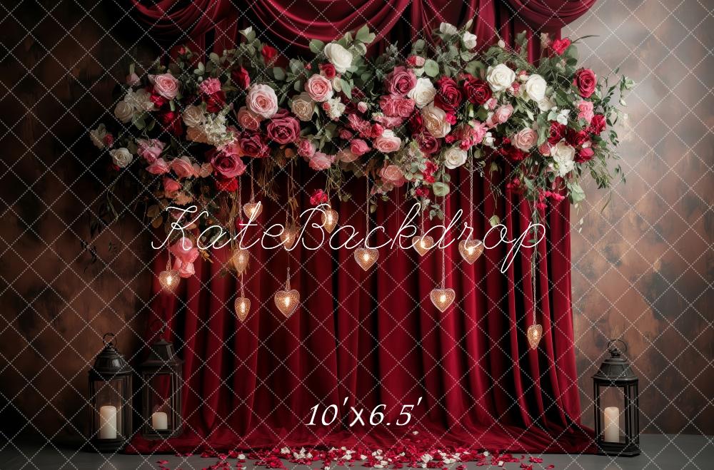 Kate Valentinstag Blumen Hochzeit Rosen Vorhang Hintergrund Entworfen von Patty Robert - Kate Backdrop.de