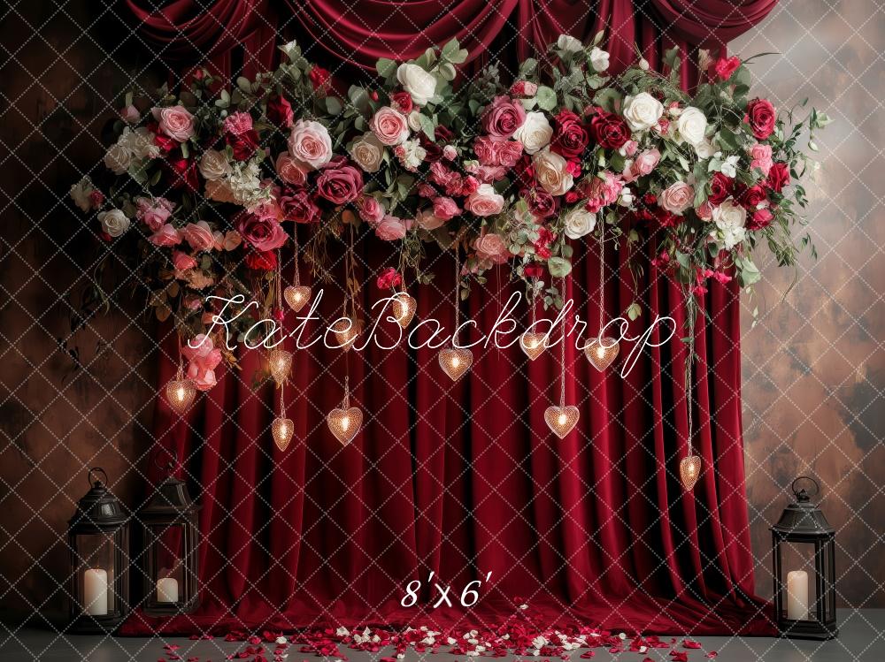 Kate Valentinstag Blumen Hochzeit Rosen Vorhang Hintergrund Entworfen von Patty Robert - Kate Backdrop.de