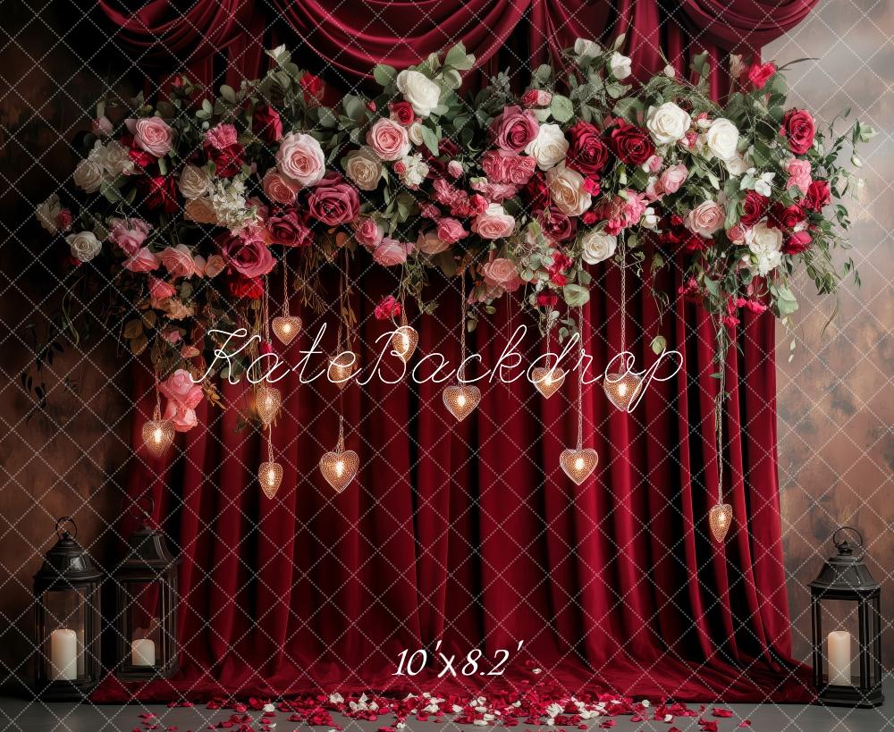 Kate Valentinstag Blumen Hochzeit Rosen Vorhang Hintergrund Entworfen von Patty Robert - Kate Backdrop.de