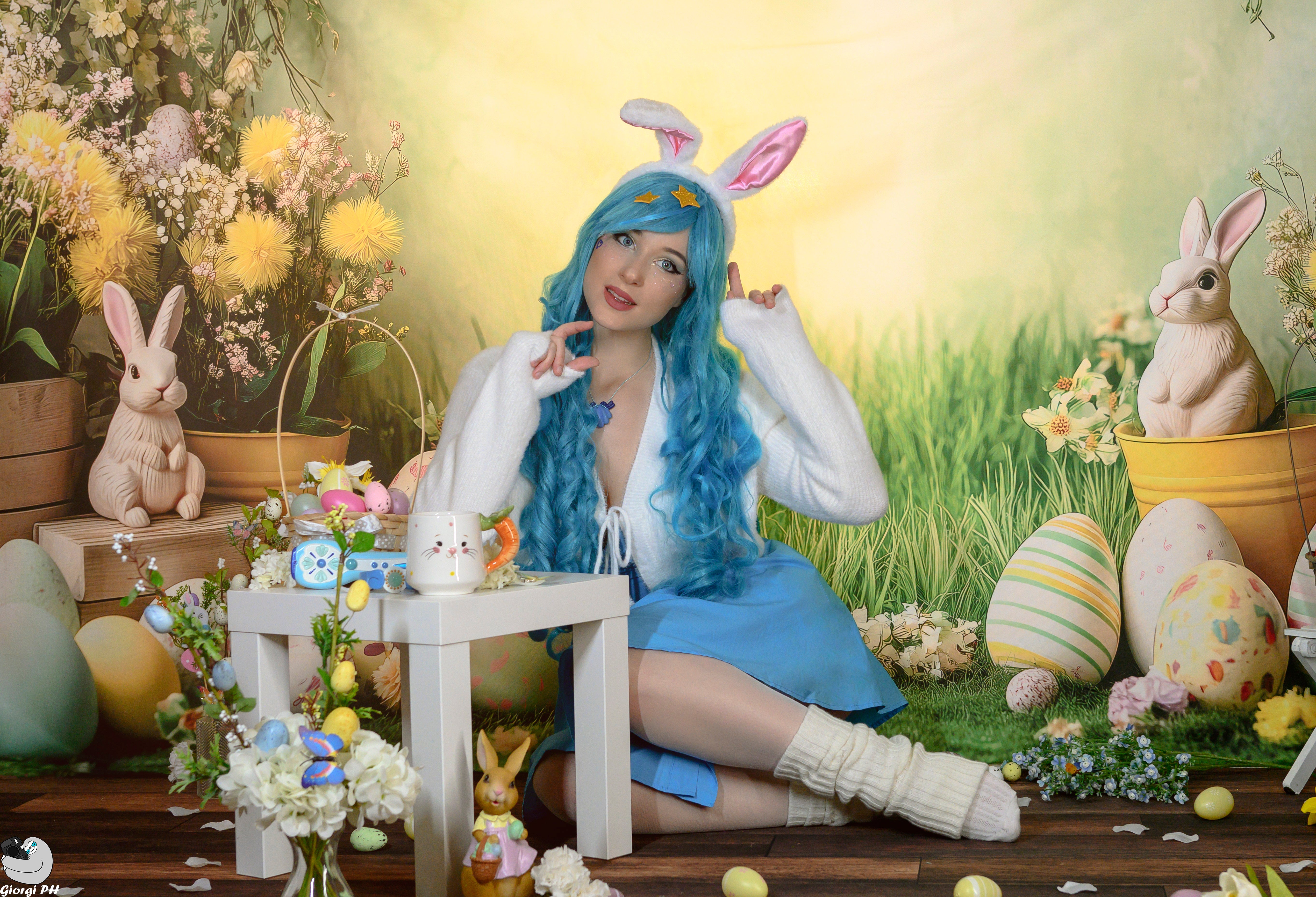 Kate Ostern Hase Ei Blumen Bogen Hintergrund von Patty Roberts