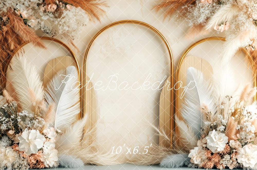 Kate Boho Blumen Bogen Feder Hintergrund Entworfen von Patty Robert - Kate Backdrop.de
