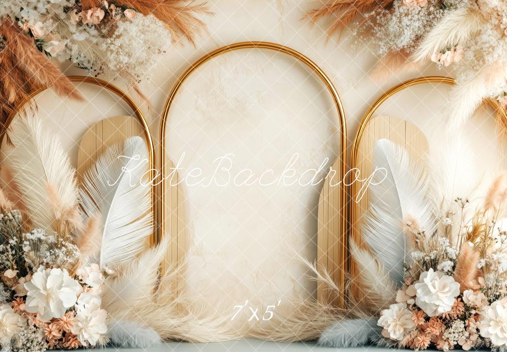 Kate Boho Blumen Bogen Feder Hintergrund Entworfen von Patty Robert - Kate Backdrop.de