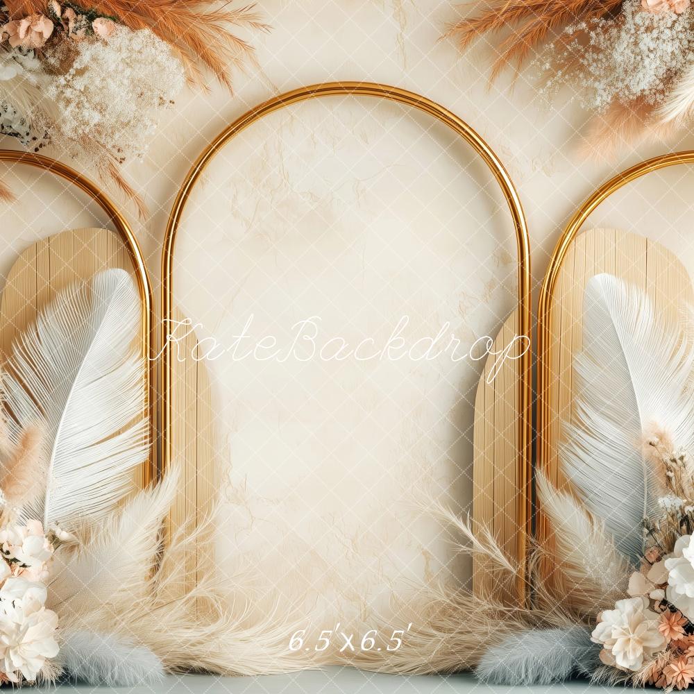 Kate Boho Blumen Bogen Feder Hintergrund Entworfen von Patty Robert - Kate Backdrop.de