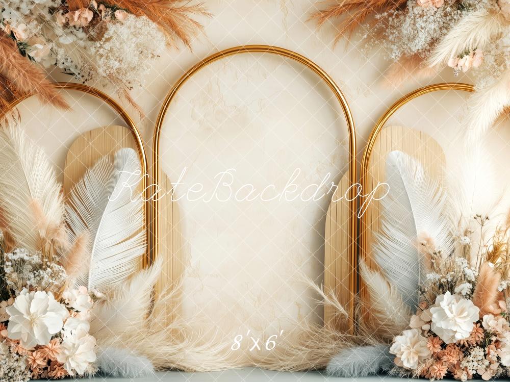 Kate Boho Blumen Bogen Feder Hintergrund Entworfen von Patty Robert - Kate Backdrop.de