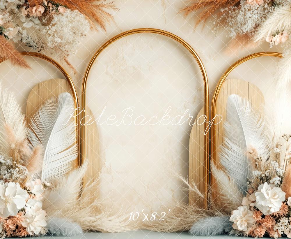 Kate Boho Blumen Bogen Feder Hintergrund Entworfen von Patty Robert - Kate Backdrop.de
