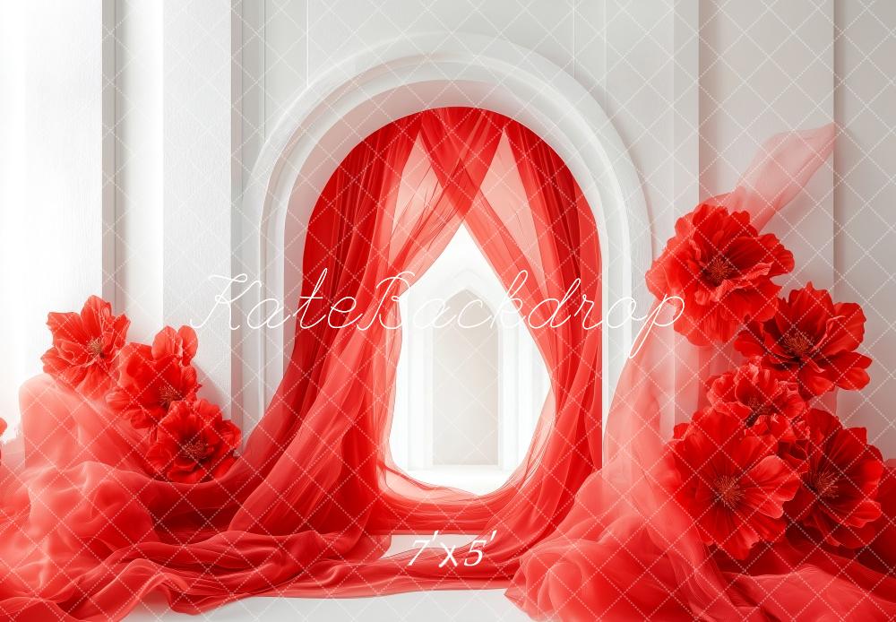 Kate Valentinstag Rot Drapierter Bogen Blumen Hintergrund Entworfen von Patty Robert - Kate Backdrop.de