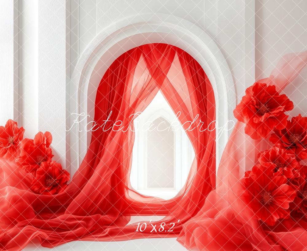 Kate Valentinstag Rot Drapierter Bogen Blumen Hintergrund Entworfen von Patty Robert - Kate Backdrop.de