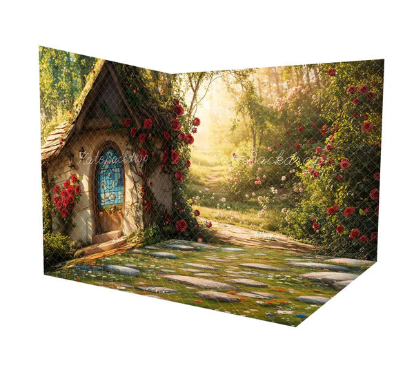 ⚡Blitzangebote #1-Kate Valentinstag Fee Cottage Rosen Wald Zimmer Set - Kate Backdrop.de
