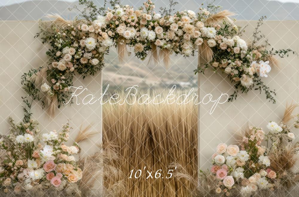 Kate Boho Blumenbogen Weizenfeld Hintergrund Entworfen von Mini MakeBelieve - Kate Backdrop.de