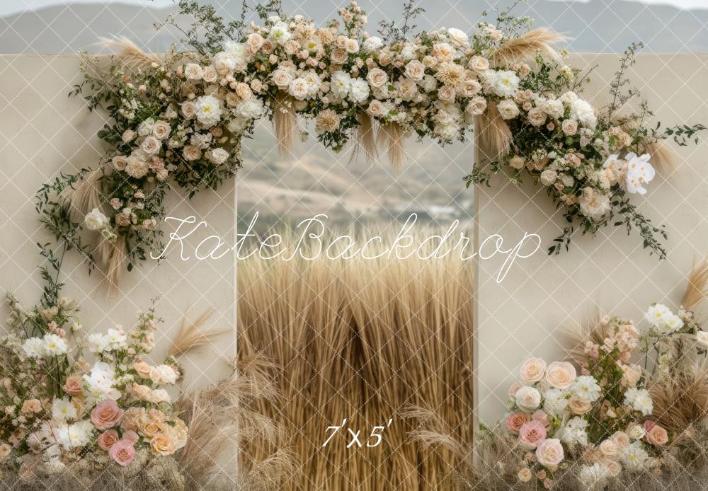 Kate Boho Blumenbogen Weizenfeld Hintergrund Entworfen von Mini MakeBelieve - Kate Backdrop.de