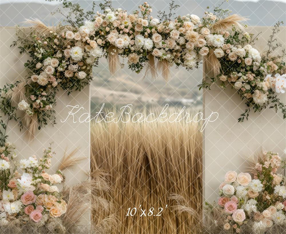 Kate Boho Blumenbogen Weizenfeld Hintergrund Entworfen von Mini MakeBelieve - Kate Backdrop.de