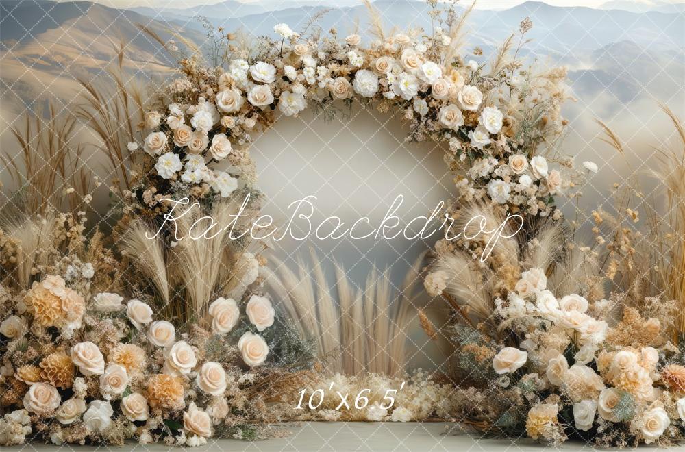 Kate Boho Blumen Bogen Beige im Freien Hintergrund Entworfen von Mini MakeBelieve - Kate Backdrop.de