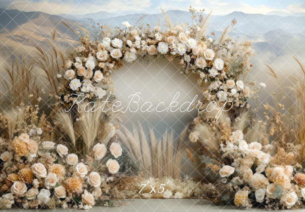 Kate Boho Blumen Bogen Beige im Freien Hintergrund Entworfen von Mini MakeBelieve - Kate Backdrop.de