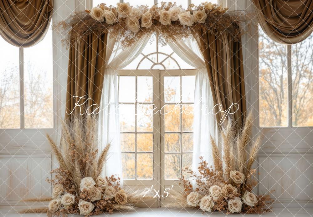 Kate Boho Blumen bogen Beige Hintergrund Entworfen von Mini MakeBelieve - Kate Backdrop.de