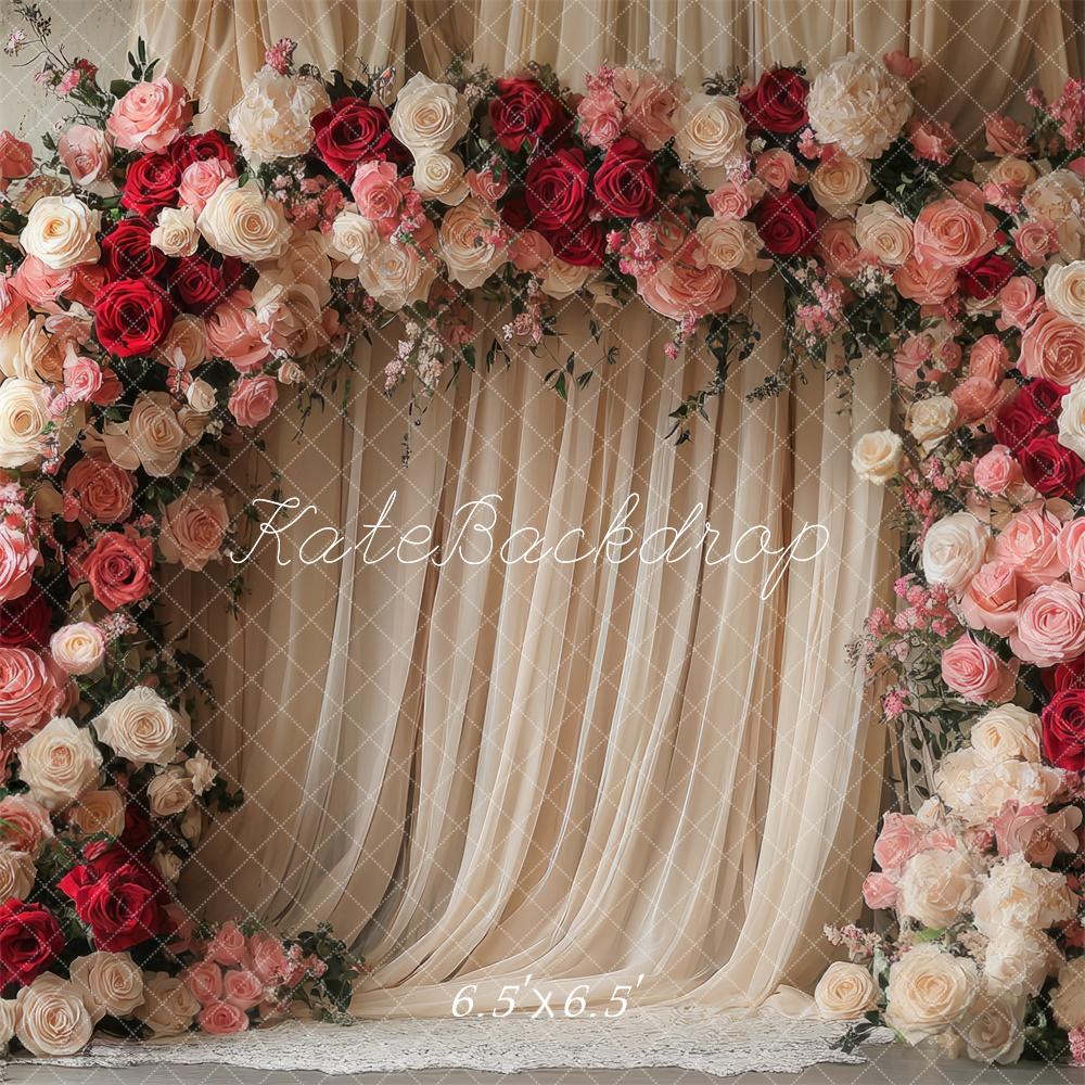 Kate Valentinstag Blumenbogen Hochzeit Vorhänge Hintergrund Entworfen von Mini MakeBelieve - Kate Backdrop.de