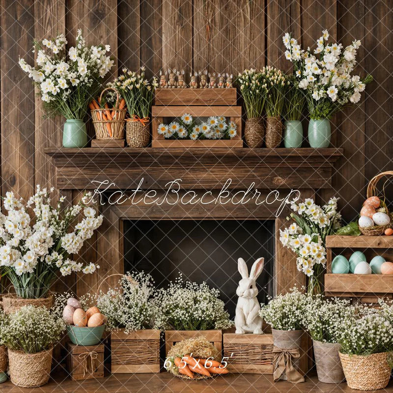 Kate Ostern Kamin Hase Rustikale Blumen Hintergrund Entworfen von Emetselch