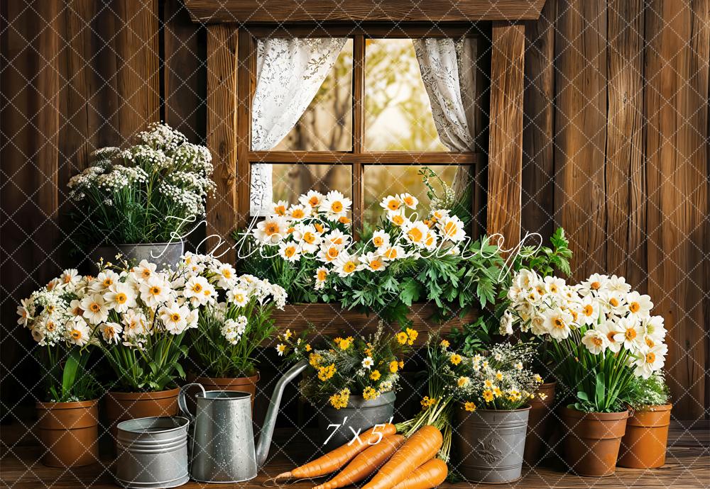 Kate  Frühling Ostern Rustikal Blumen Fenster Hintergrund entworfen von Emetselch - Kate Backdrop.de